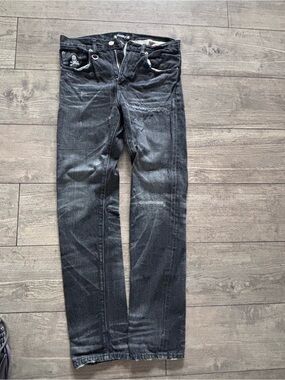 Mastermind Japan Black Slim Straight Jeans with Subtle Distress
